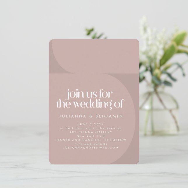 Modern Dusty Mauve Geometric All in One Wedding Invitation (Standing Front)