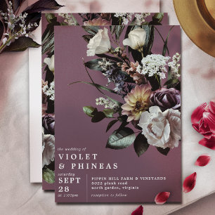 Modern Dusty Mauve Purple   Elegant Floral Wedding Invitation