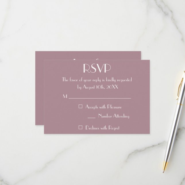 Modern Dusty Mauve Wedding RSVP Invitation Card (Front/Back In Situ)