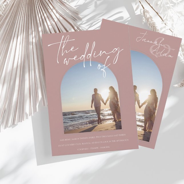 Modern Dusty Pink Arch Initial Photo Wedding Invitation (Creator Uploaded)