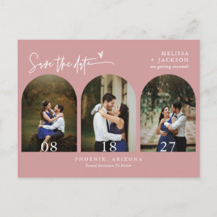 Modern Dusty Pink Arch Photo QR Code Save the Date Postcard