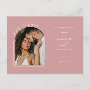 Modern Dusty Pink Arch Photo QR Code Save the Date Postcard