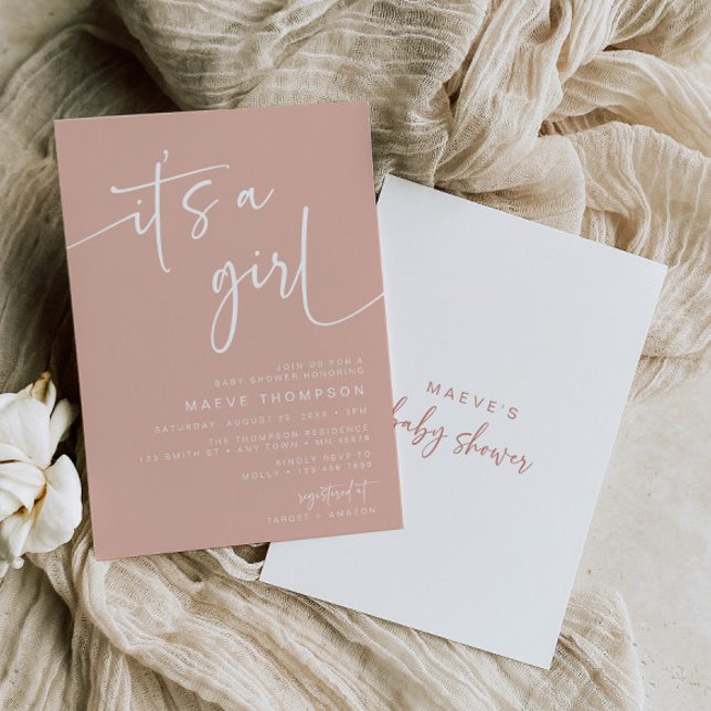 Modern Dusty Pink Baby Shower Invite It's a Girl (Creator Uploaded)