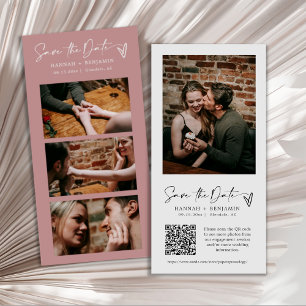 Modern Dusty Pink Boho Photo Booth Strip QR Code Save The Date