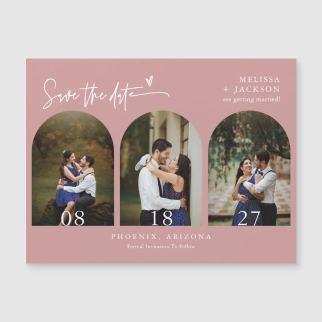 Modern Dusty Pink Boho Save the Date Arch Photo (Front)