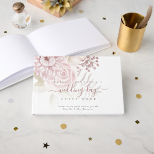 Modern Dusty Pink Florals Wedding Day Guest Book