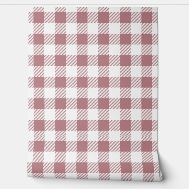 Modern Dusty Pink Gingham Checks  Wallpaper (Unrolling)