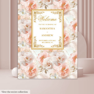 Modern dusty pink gold floral wedding backdrop tapestry