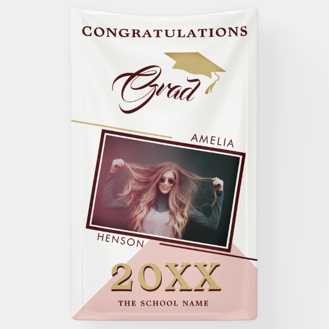 Modern Dusty Pink Graduate Photo Graduation Party Banner (Vertical)