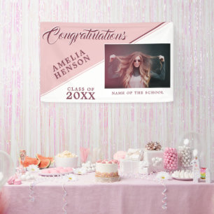 Modern Dusty Pink Graduate Photo Graduation Party  Banner