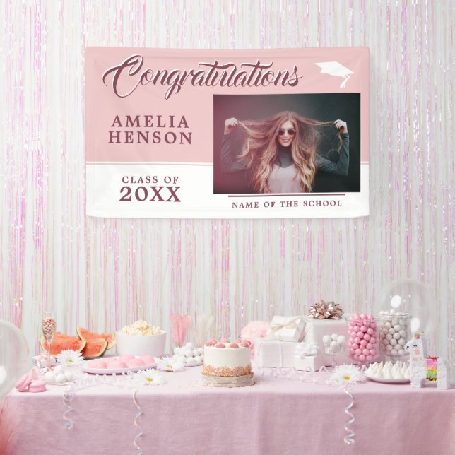 Modern Dusty Pink Graduate Photo Graduation Party Banner (Party)