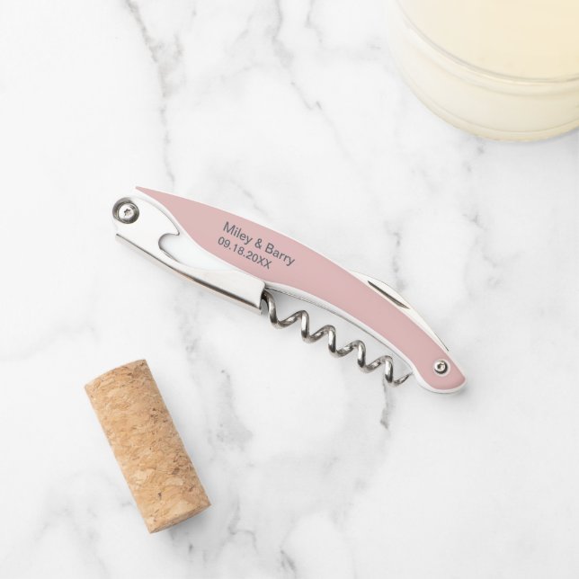 Modern Dusty Pink Minimalist Wedding Corkscrew (Front)