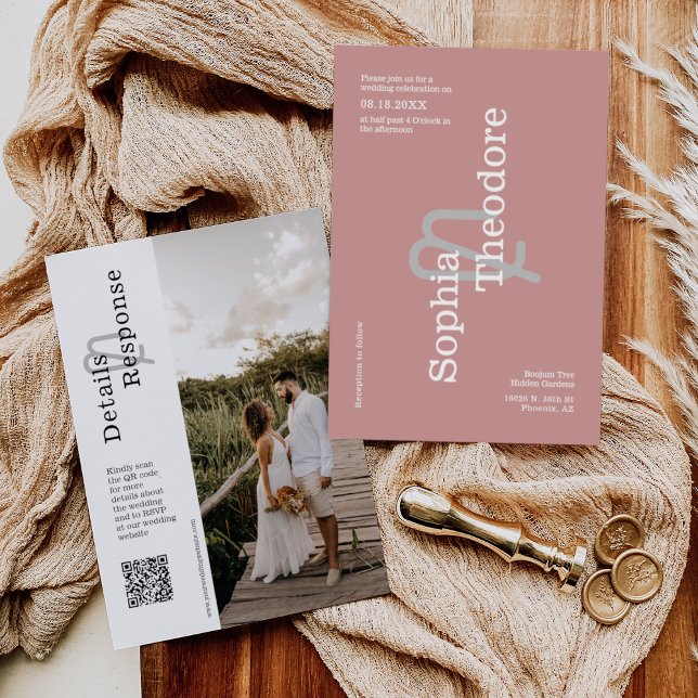 Modern Dusty Pink Minimalist Wedding QR Code Photo Invitation (Creator Uploaded)