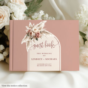 Modern Dusty Pink Pampas Grass Boho Arch Wedding Guest Book