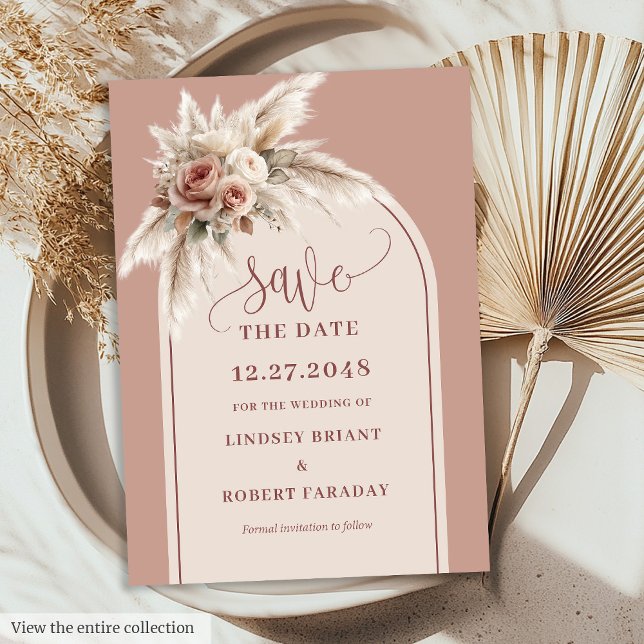 Modern Dusty Pink Pampas Grass Save the Date Card (Modern Dusty Pink Pampas Grass Save the Date Card)