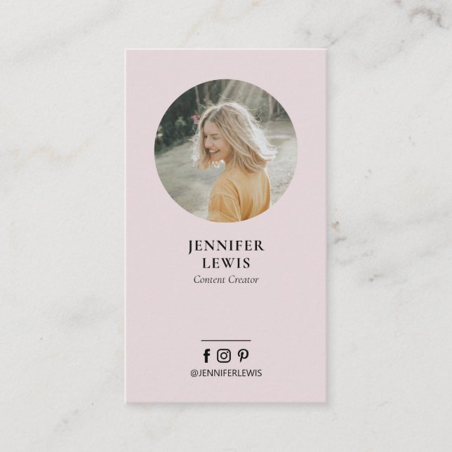 Modern Dusty Pink Photo Social Media Business Card (Front)