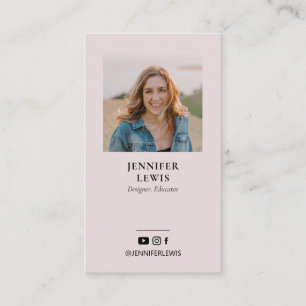 Modern Dusty Pink Photo Social Media Business Card