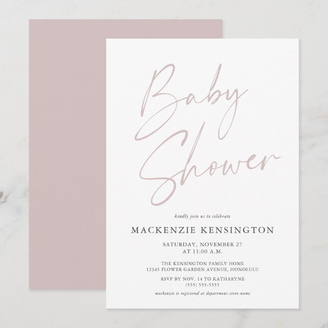 Modern Dusty Pink Rose Baby Girl Shower Invitation (Front/Back)