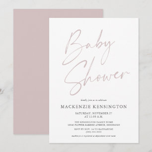Modern Dusty Pink Rose Baby Girl Shower Invitation