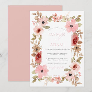 Modern Dusty Pink Rose Floral Wedding Invitation