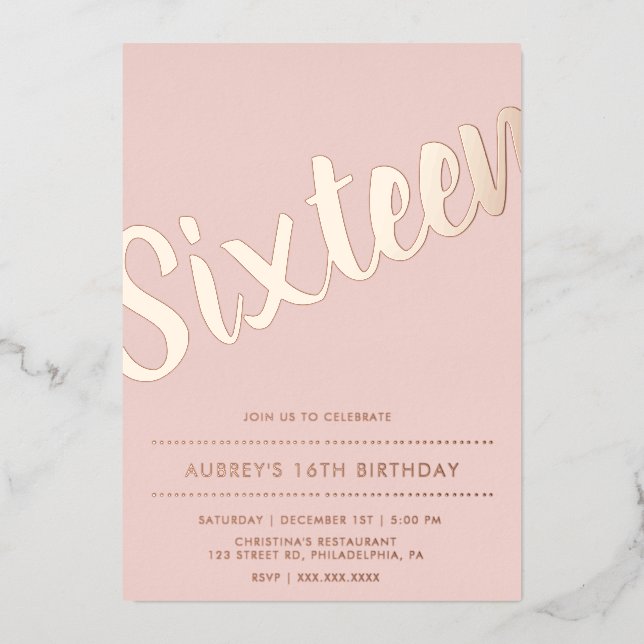 Modern Dusty Pink Rose Gold Sweet Sixteen (Front)