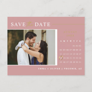 Modern Dusty Pink Save the Date Calendar QR Code Postcard