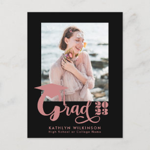 Modern Dusty Pink Script Trendy Photo Graduation Invitation Postcard