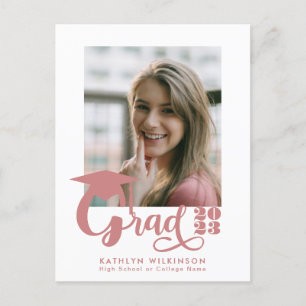Modern Dusty Pink Script Trendy Photo Graduation Invitation Postcard