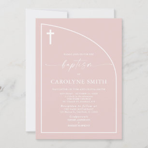 Modern Dusty Pink Semi Arch Baptism Invitation