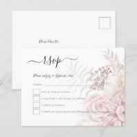 Modern Dusty Pink Tinted Florals Wedding RSVP