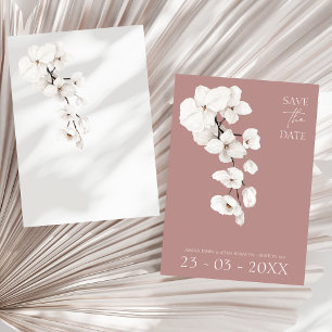 Modern Dusty Pink White Orchid Wedding Save The Date