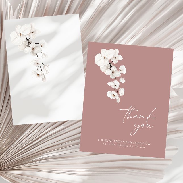 Modern Dusty Pink White Orchids Flowers Wedding Thank You Card (Modern Dusty Pink White Orchids Flowers Wedding Thank You Card)