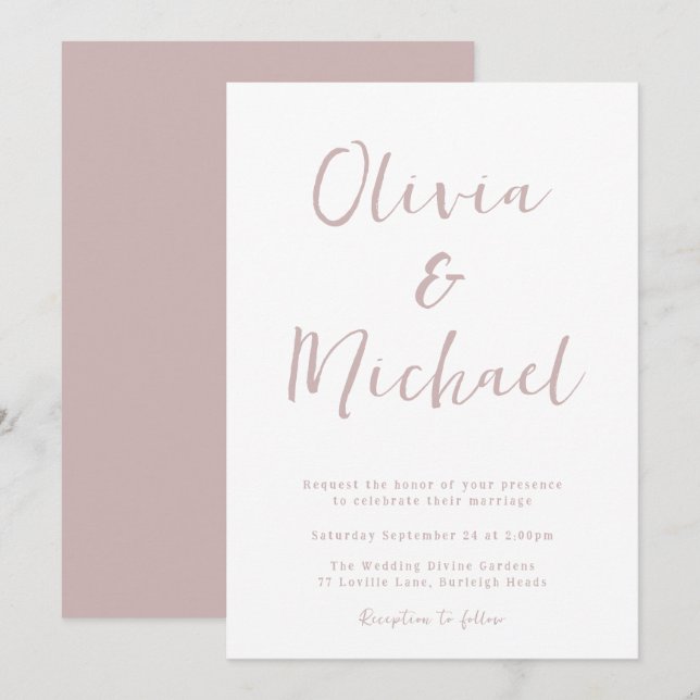 Modern Dusty Pink & White Wedding Invitation (Front/Back)