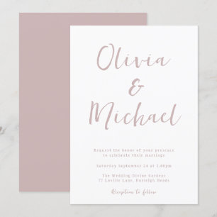 Modern Dusty Pink & White Wedding Invitation