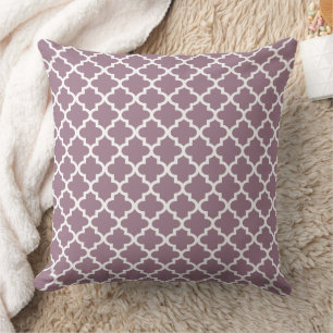 Modern Dusty Plum Moroccan Quatrefoil Pattern Cushion