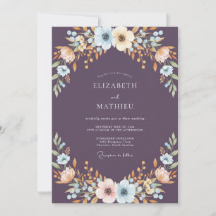 Modern Dusty Plum Wildflower Wedding Invitation