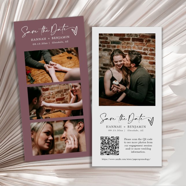 Modern Dusty Purple Boho Photo Booth Strip QR Code Save The Date (Creator Uploaded)