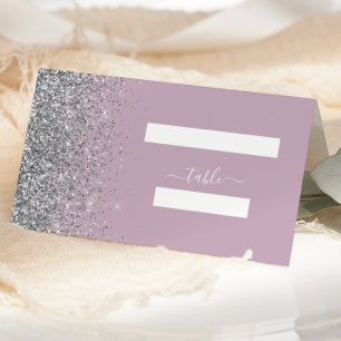 Modern Dusty Purple Silver Glitter Edge Wedding Place Card
