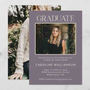 Modern Dusty Purple Two Photo Graduation Party Invitation