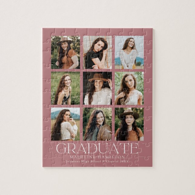 Modern Dusty Rose 9 Photo Collage Graduation Jigsaw Puzzle (Vertical)
