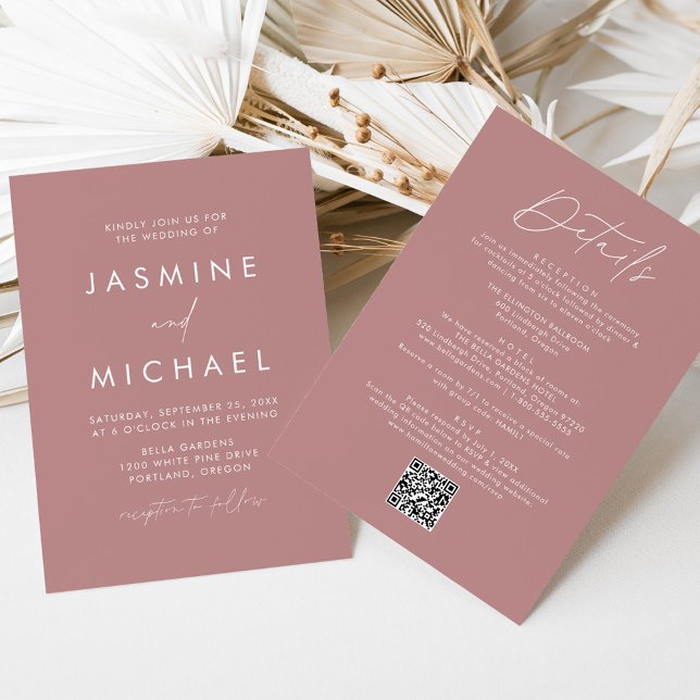Modern Dusty Rose All In One QR Code Wedding Invitation (Creator Uploaded)