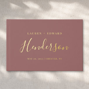 Modern Dusty Rose and Gold Family Name Wedding Guest Book