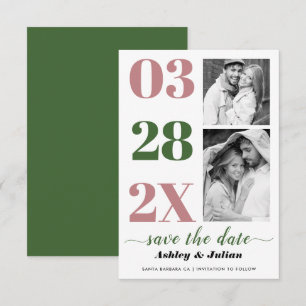 Modern dusty rose and green typography two photo save the date