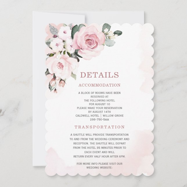 Modern Dusty Rose and Grey Wedding Details Invitation (Front)