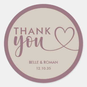 Modern Dusty Rose & Beige Wedding Thank You Favour Classic Round Sticker