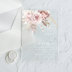 Modern Dusty Rose & Blush Rose Wedding Acrylic Invitations