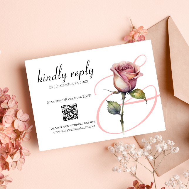 Modern dusty rose blush wedding Invitation Rsvp (Creator Uploaded)