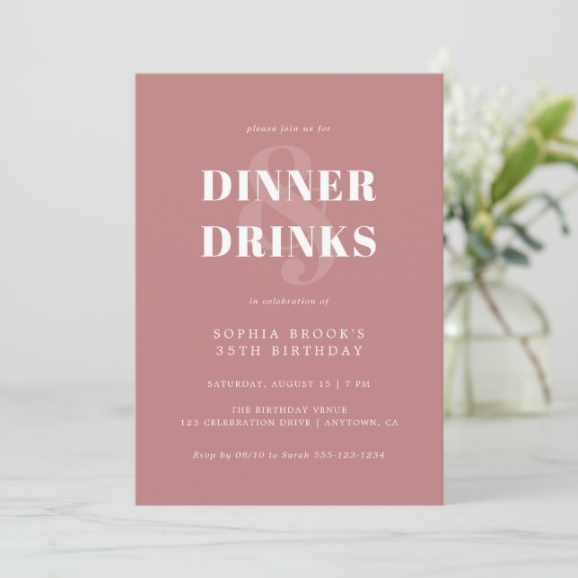 Modern Dusty Rose Bold Typography Birthday Dinner Invitation (Standing Front)