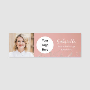 Modern Dusty Rose Botanical Photo Script Name Tag