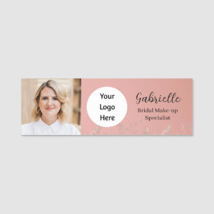 Modern Dusty Rose Botanical Photo Script  Name Tag